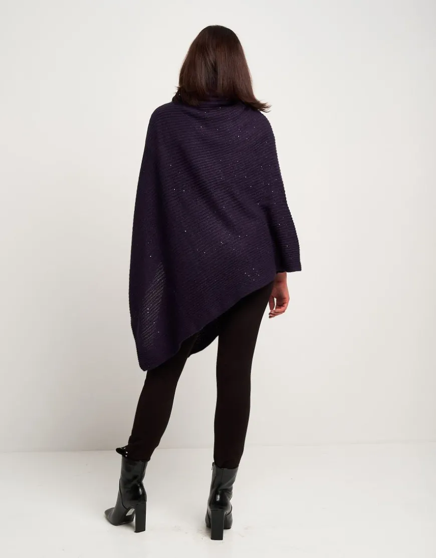 Poncho con paillettes e collo