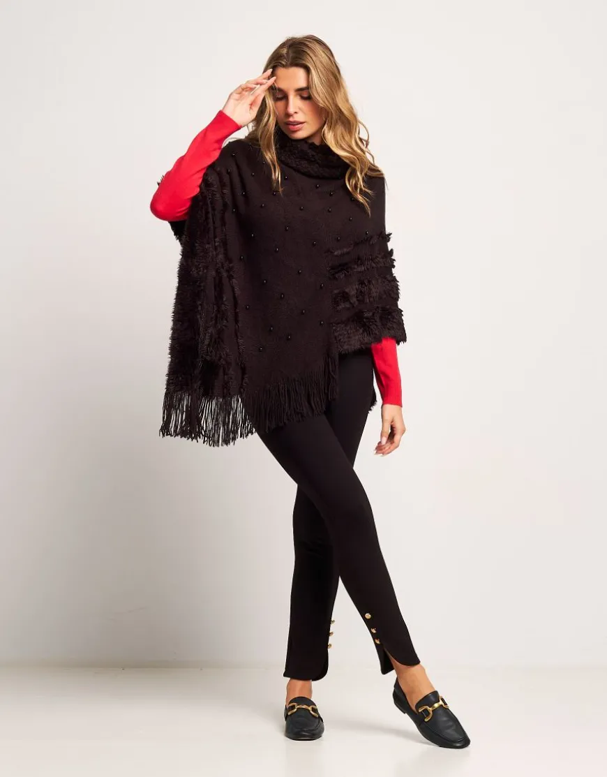Poncho con perle e frange