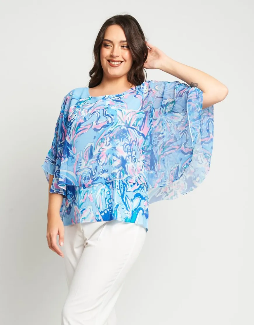Poncho georgette fantasia con fondo in paillettes