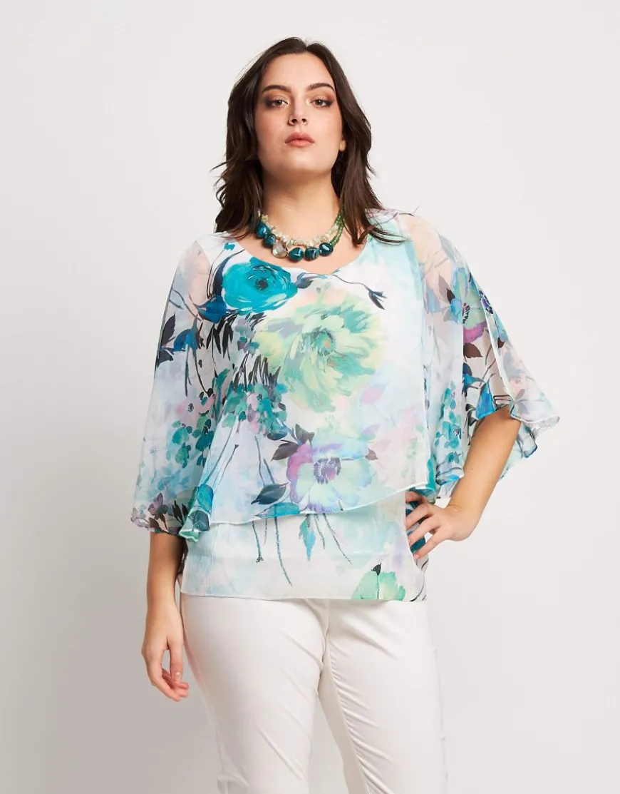 Poncho in georgette con top e paillettes