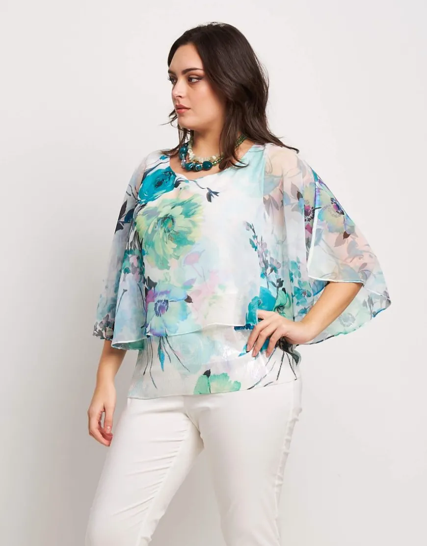 Poncho in georgette con top e paillettes