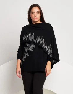 Poncho in maglia con zig-zag di strass