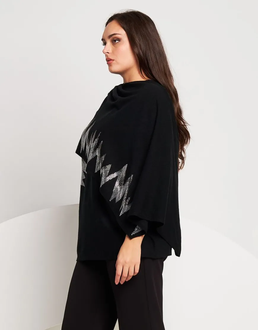 Poncho in maglia con zig-zag di strass