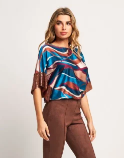 Poncho in raso con elastico e paillettes