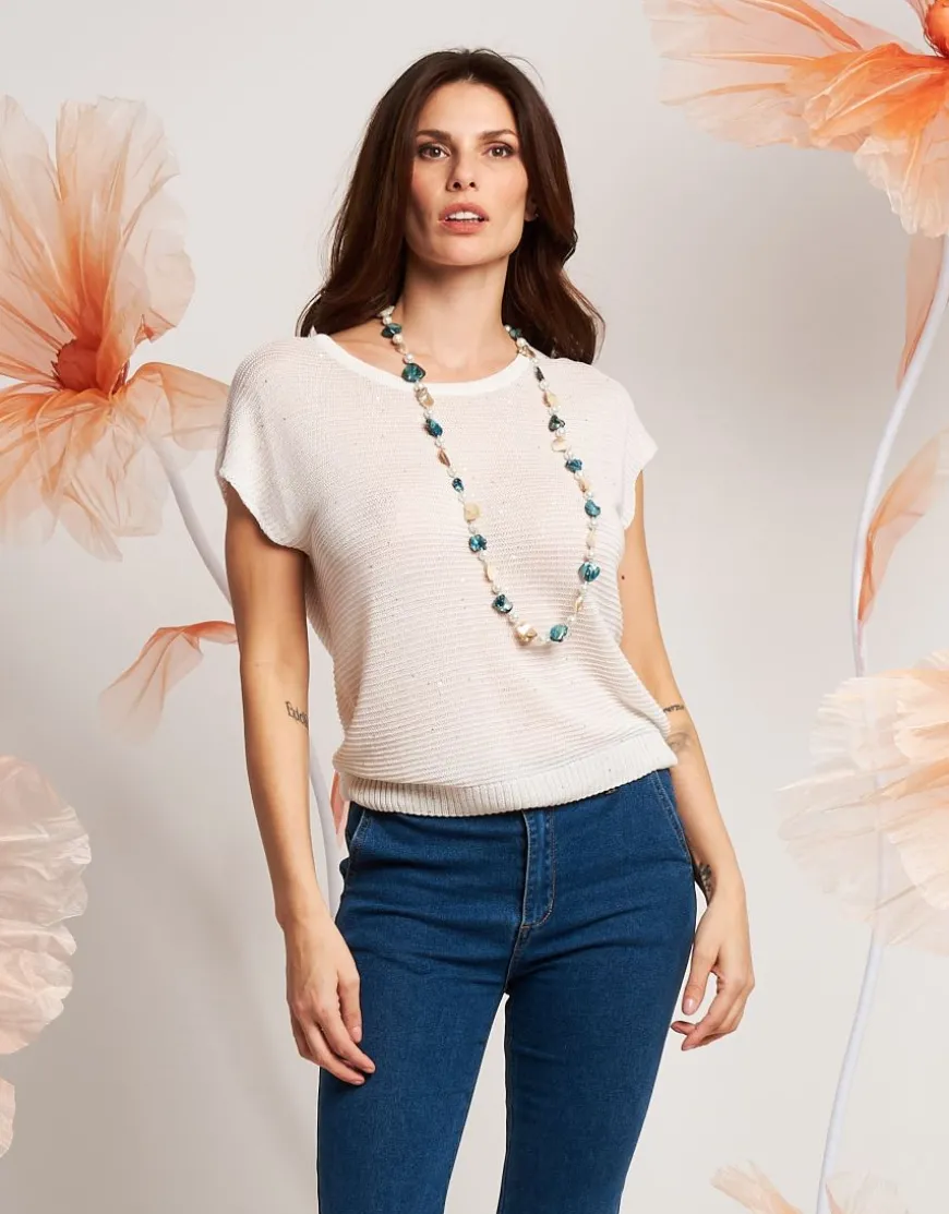 Top a kimono con filato paillettes