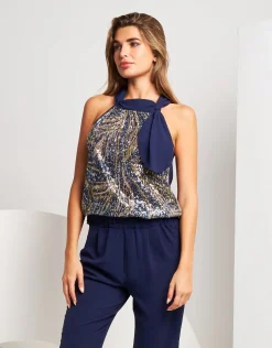 Top con sciarpina e paillettes