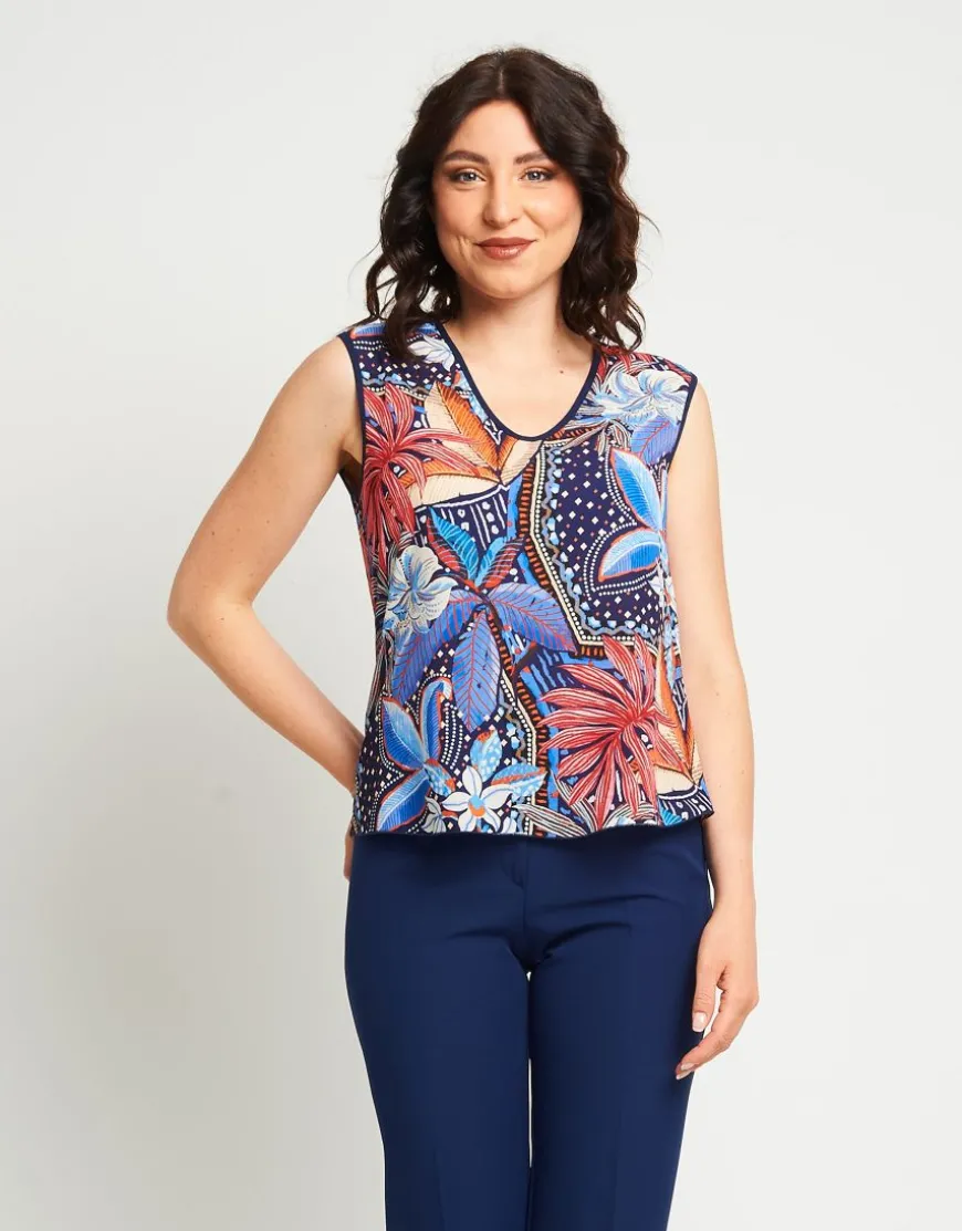 Top fantasia in georgette con bordi