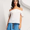 Top in cotone con pizzo sangallo