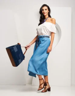 Top in cotone con pizzo sangallo