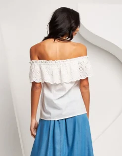 Top in cotone con pizzo sangallo