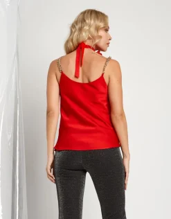 Top in raso con scollo e catene