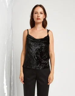 Top in velluto con scollo a cappuccio