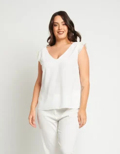 Top in viscosa con alette in rete