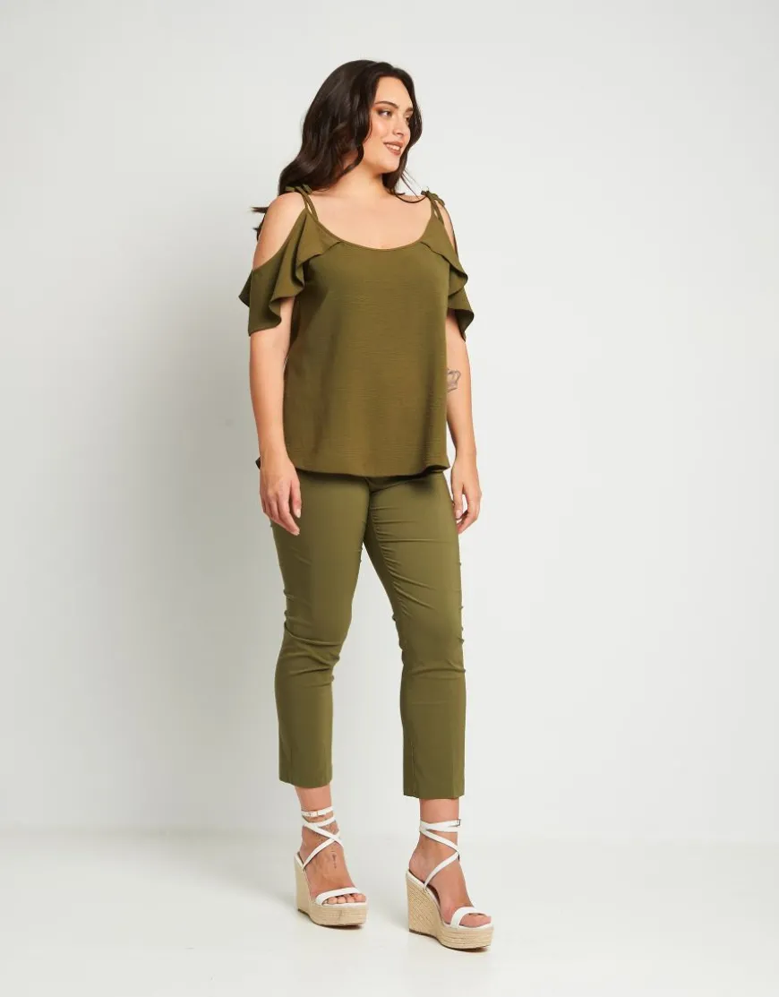 Top in viscosa con volant e lacci