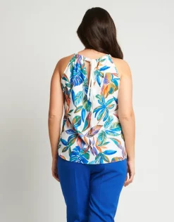 Top in viscosa fantasia con scollo all'americana