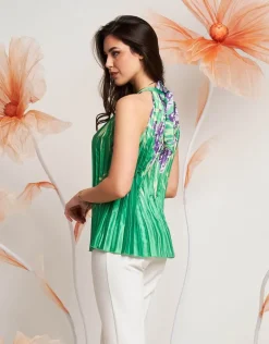 Top plissé con scollo all'americana