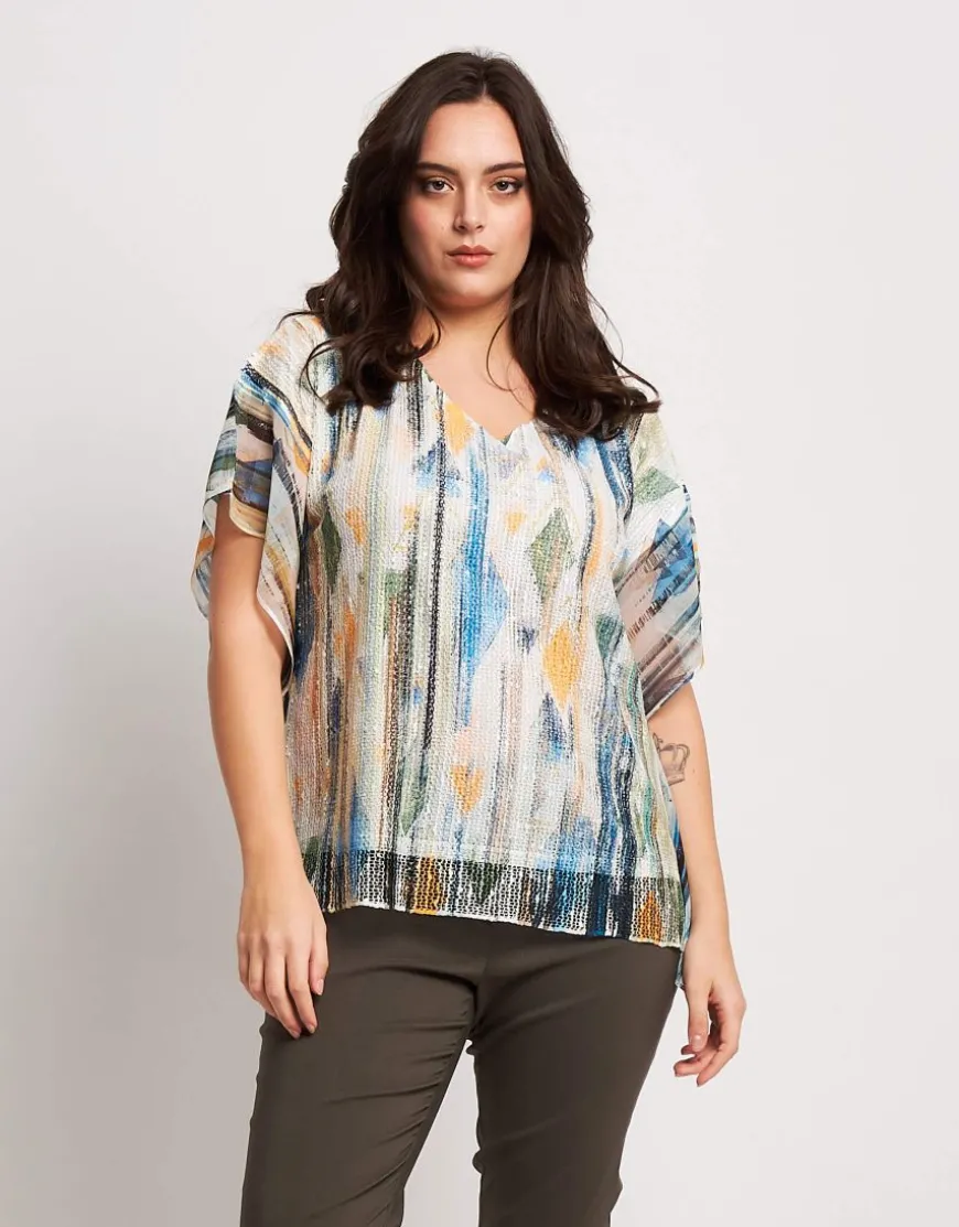 T-shirt a poncho stampato con ali