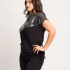 T-shirt asimmetrica con paillettes e coulisse