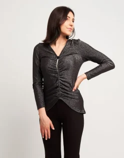 T-shirt con arriccio e zip frontali