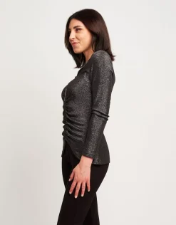 T-shirt con arriccio e zip frontali