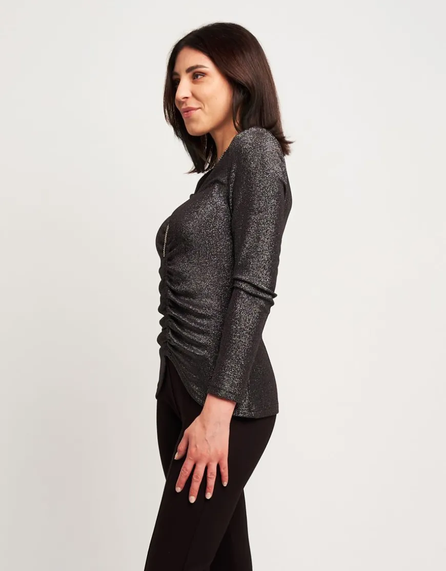 T-shirt con arriccio e zip frontali
