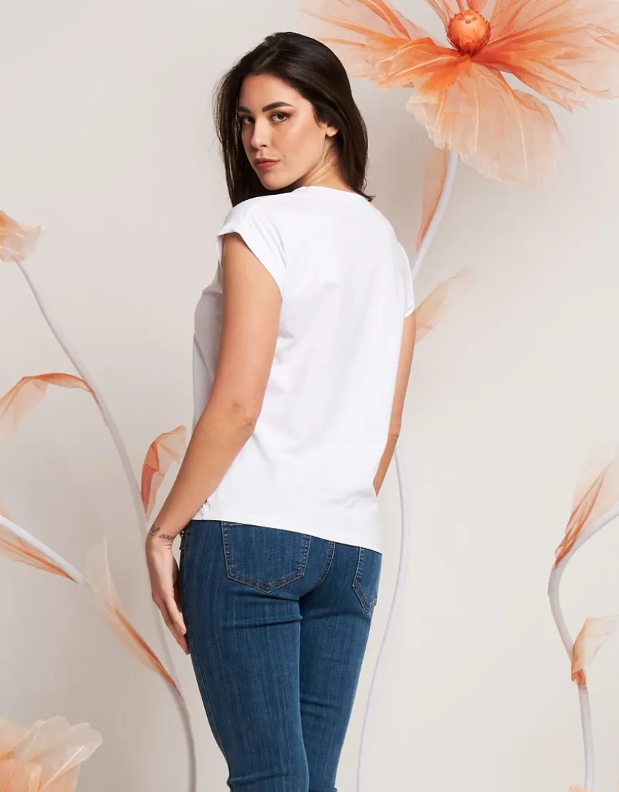 T-shirt con stampa ananas e strass