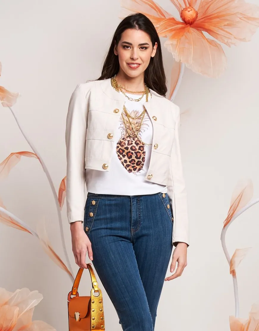 T-shirt con stampa ananas e strass
