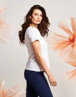 T-shirt con stampa borse e strass