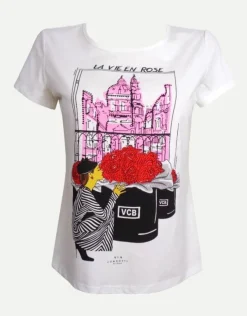 T-shirt con stampa e strass