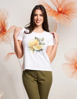 T-shirt con stampa limoni e strass