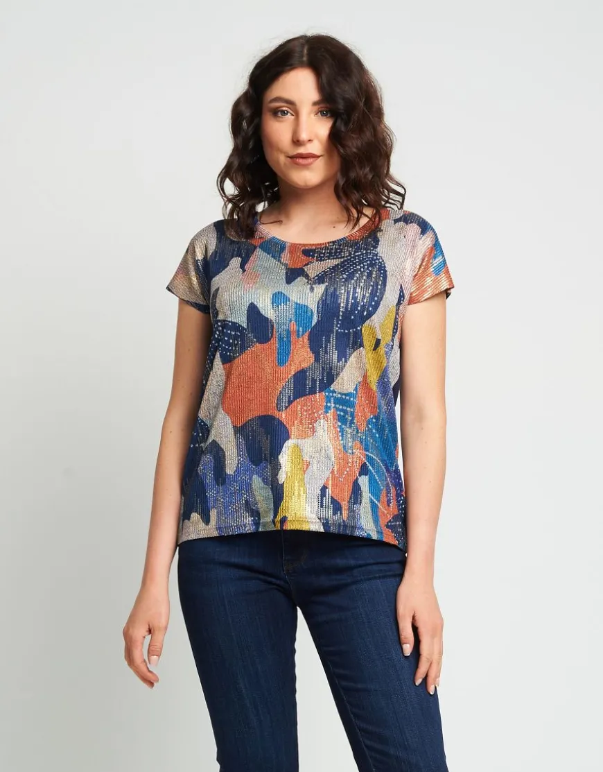 T-shirt fantasia con dettagli dorati