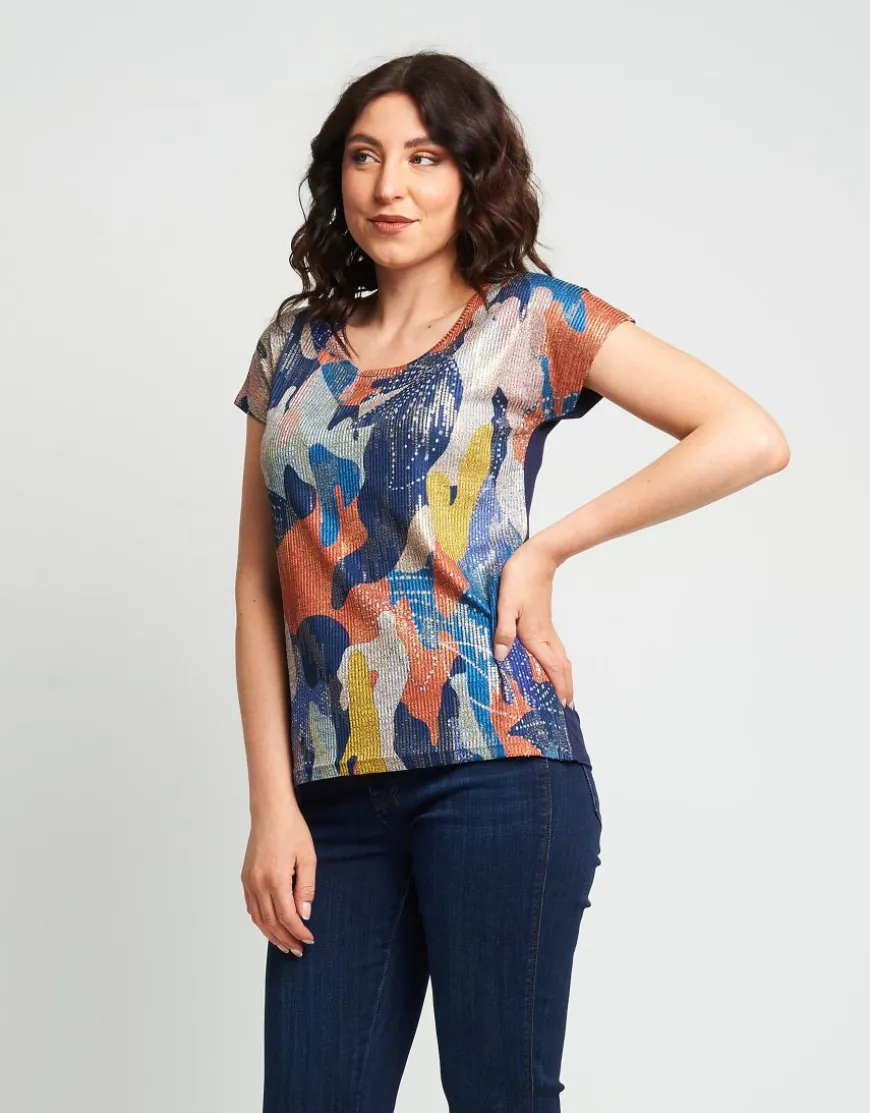 T-shirt fantasia con dettagli dorati