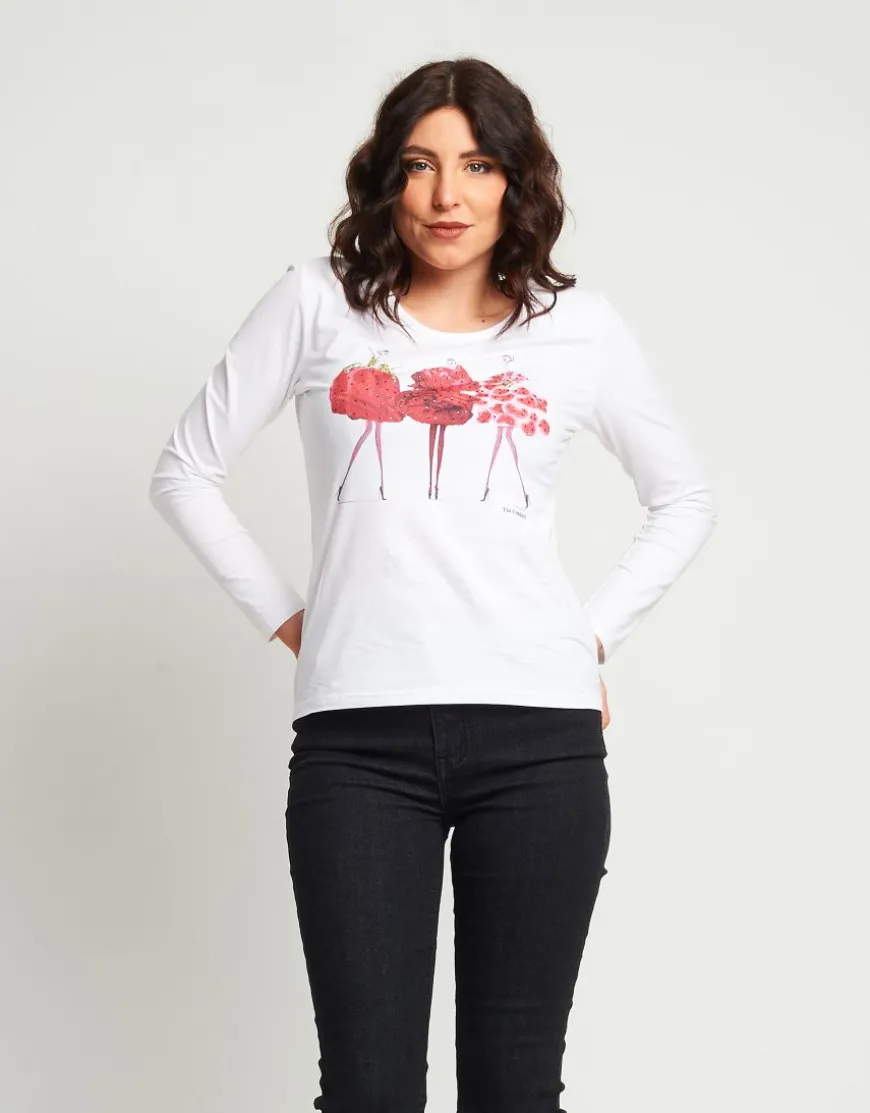 T-shirt in cotone con stampa e strass