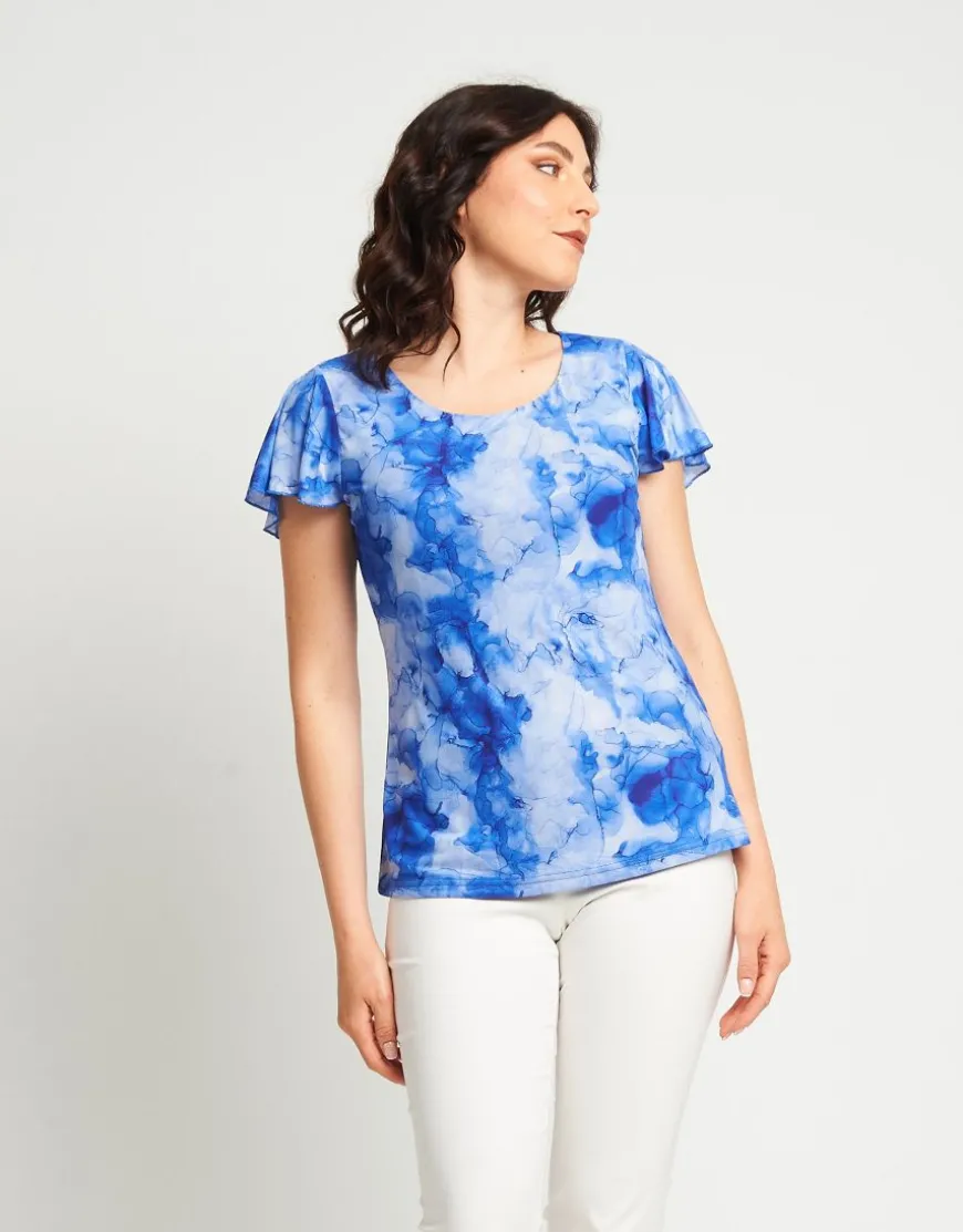 T-shirt in tulle con maniche ad aletta