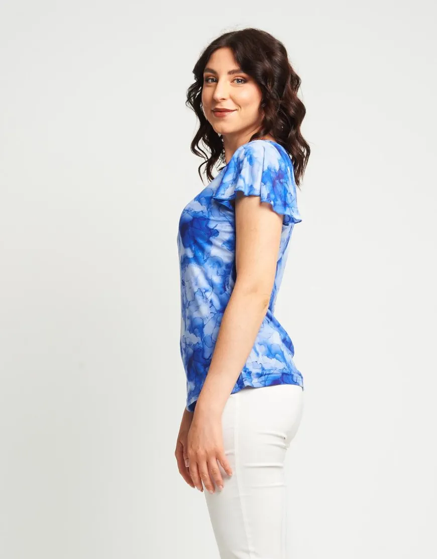 T-shirt in tulle con maniche ad aletta