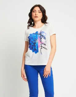 T-shirt stampata con patch di paillettes