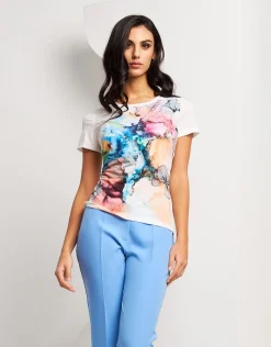T-shirt stampata con patch di paillettes