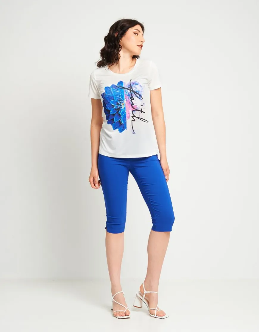 T-shirt stampata con patch di paillettes