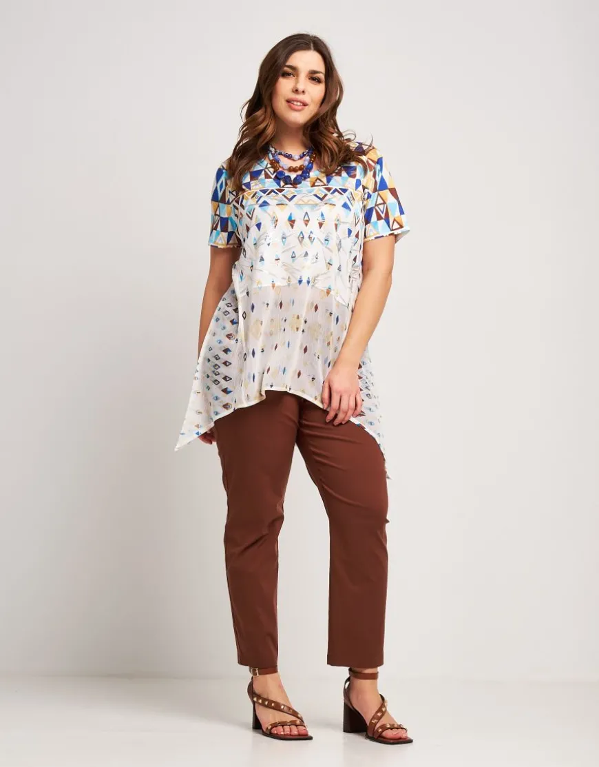T-shirt stampata con punte in georgette