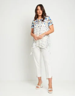 T-shirt stampata con punte in georgette