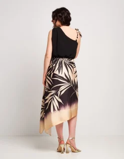 Vestito asimmetrico fantasia foglie