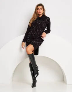 Vestito in maglia con fantasia strass