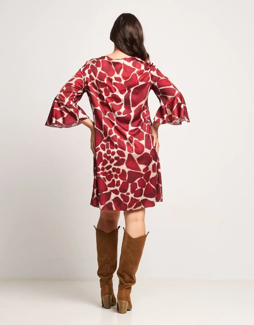 Vestito in raso animalier rubino