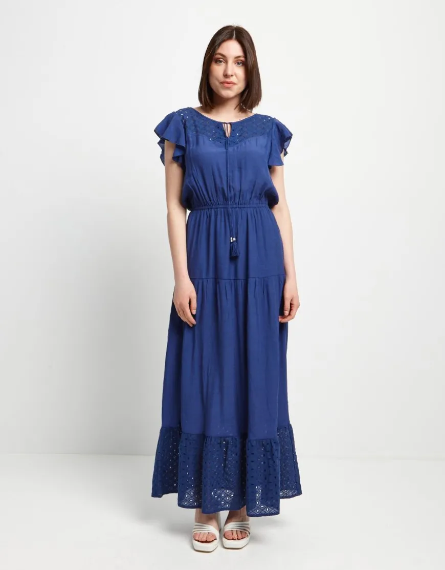 Vestito in viscosa con carré e balza