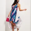 Vestito lungo in jersey fantasia con pietre