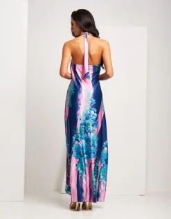 Vestito lungo in jersey fantasia con pietre