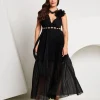 Vestito lungo in lurex con plissé