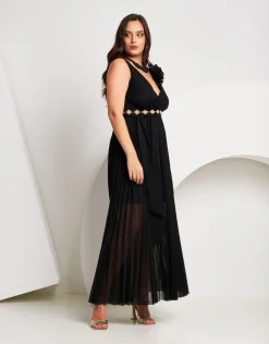 Vestito lungo in lurex con plissé